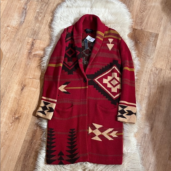 Pendleton Sweaters - Pendleton Red and Black Patterned Cardigan